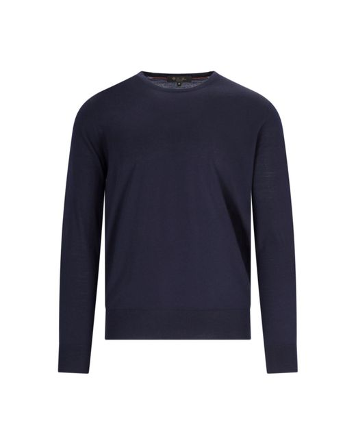 Loro Piana Blue Crew Neck Basic Sweater for men