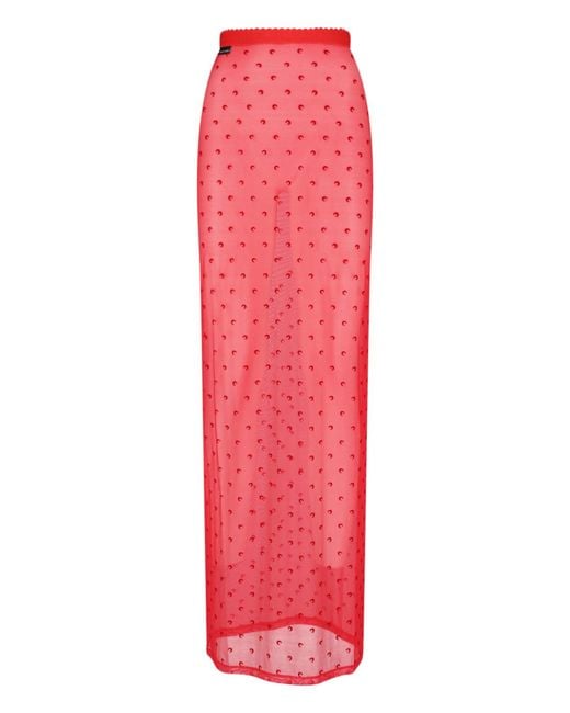 MARINE SERRE Red Moonogram Sheer Mesh Midi Skirt