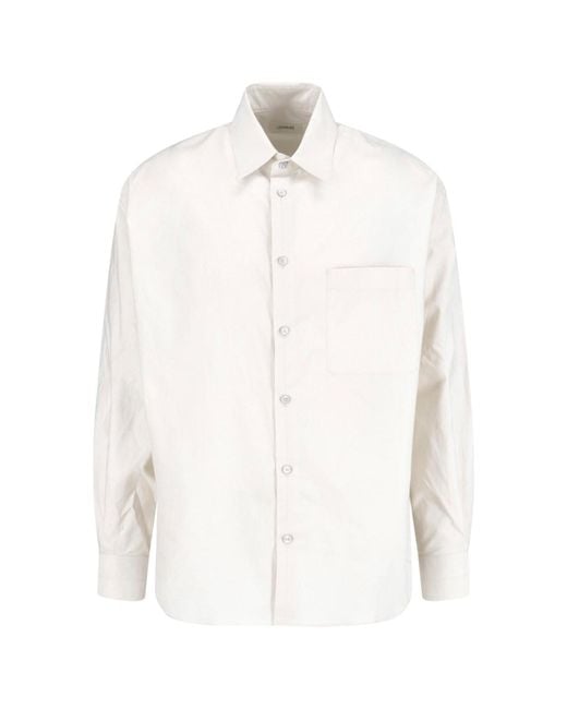 Lemaire White Cream Classic Collar Cotton Silk Shirt for men