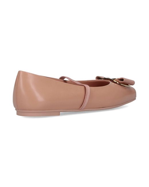 Ferragamo White Rounded Toe Flat Shoes With Decorative Bow