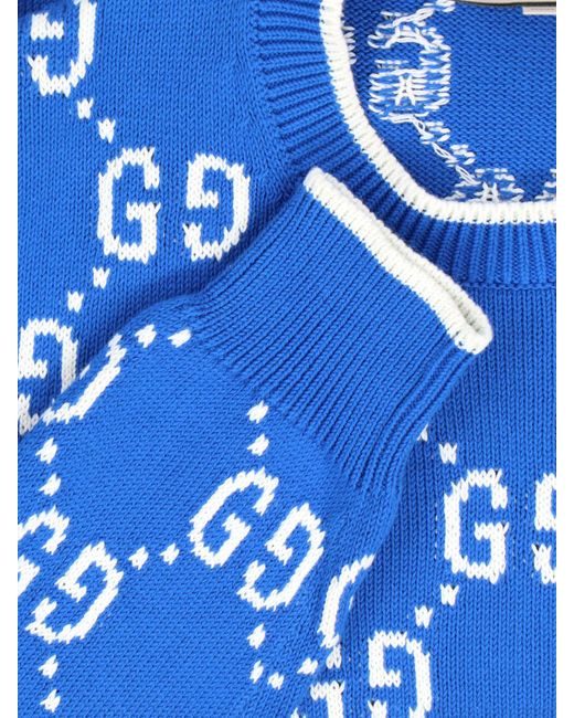 Gucci Blue Cotton Gg Jacquard Sweater for men