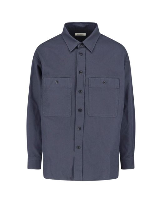 Lemaire Blue Boxy Pleated Casual Shirt for men