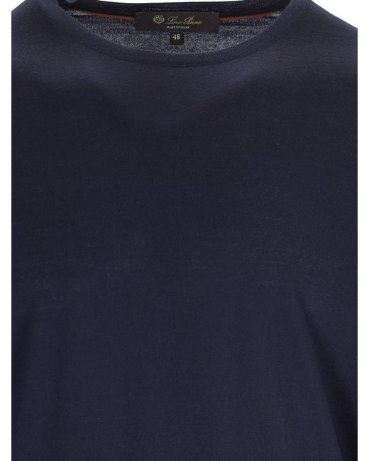 Loro Piana Blue Crew Neck Basic Sweater for men