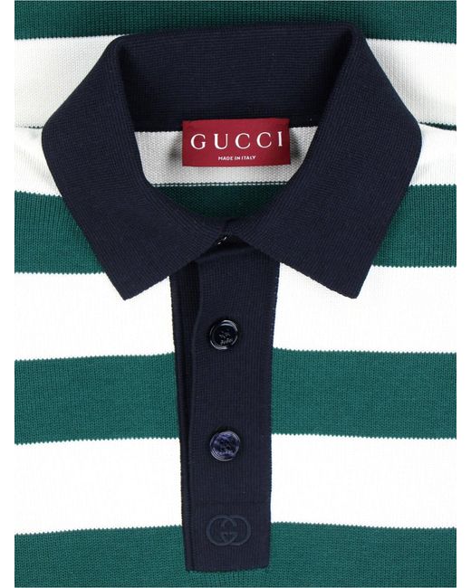 Gucci Green Embroidered Silk Blend Polo Shirt for men
