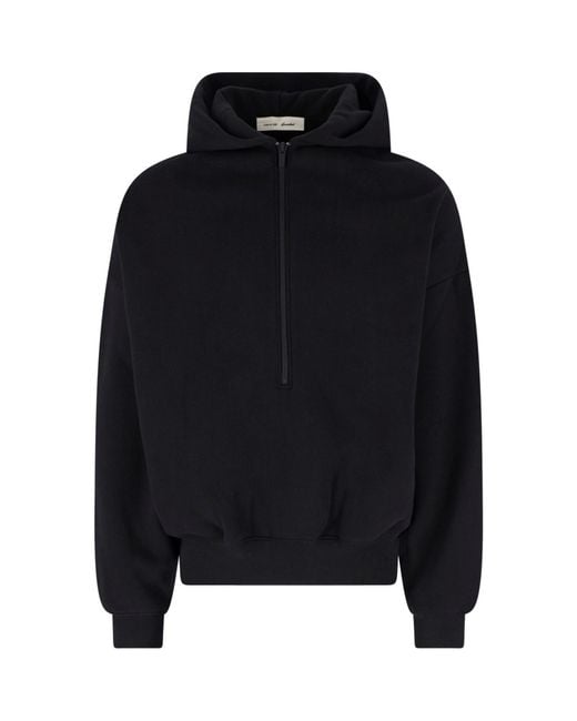 Fear Of God Black Cropped Half-Zip Embossed Logo Hoodie for men