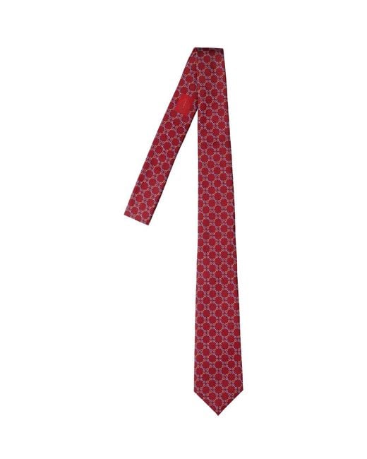 Gucci Red Jacquard Silk Tie With Clamp for men