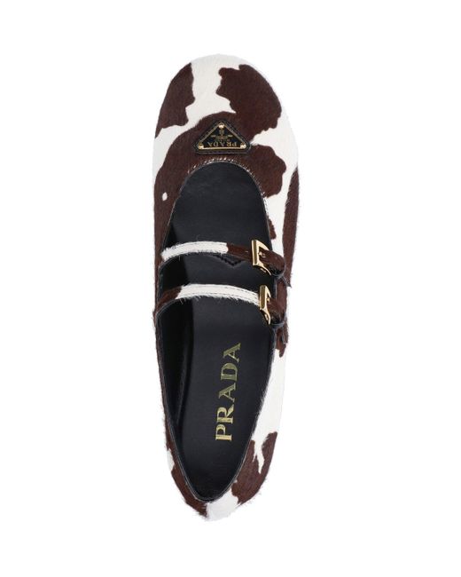 Ballerine bianche/moro con stampa animalier di Prada in White