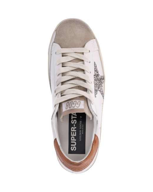 Golden Goose Deluxe Brand White Round Toe Low-Top Sneakers With Glittery Star Detail