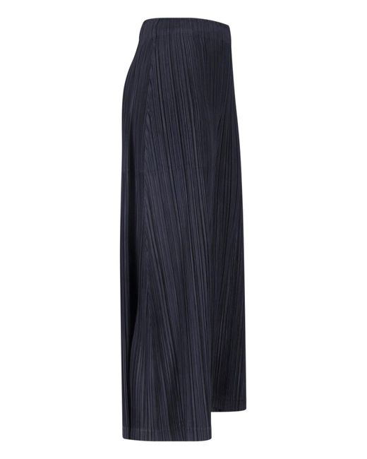 Pleats Please Issey Miyake Blue Pleated Wide-Leg Trousers