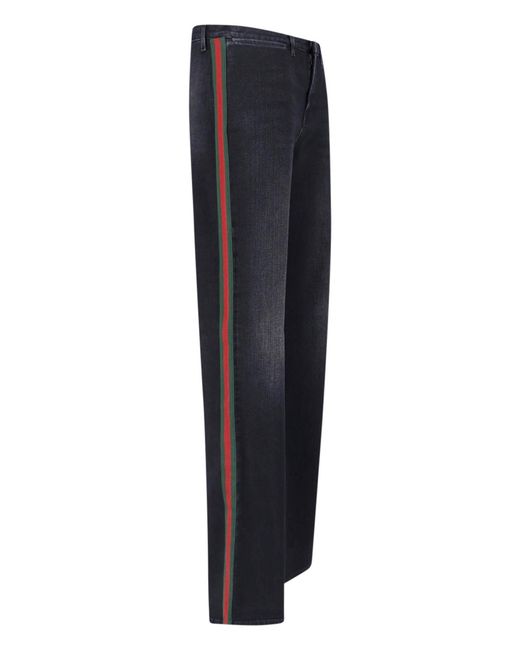 Gucci Blue Straight Jeans "Web"