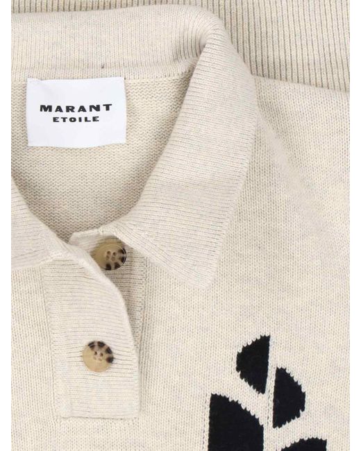 Isabel Marant Natural Embroidered Logo With Classic Collar Polo Shirt