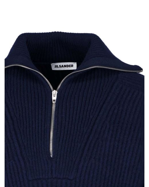Jil Sander Blue Zip Sweater for men