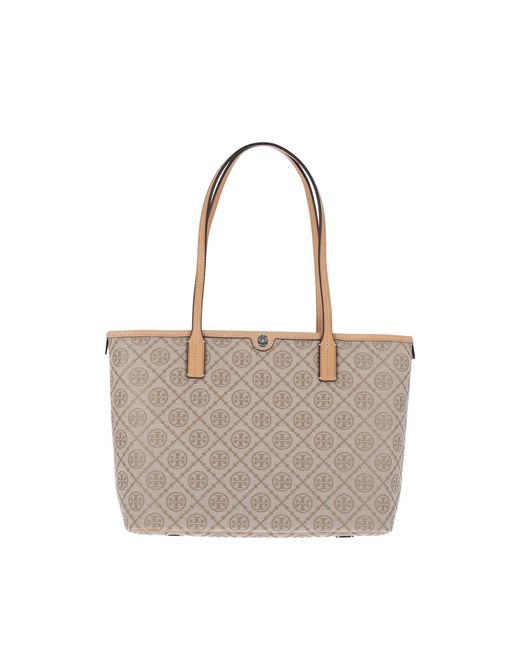 Tory Burch Natural Small Tote Bag "T Monogram"
