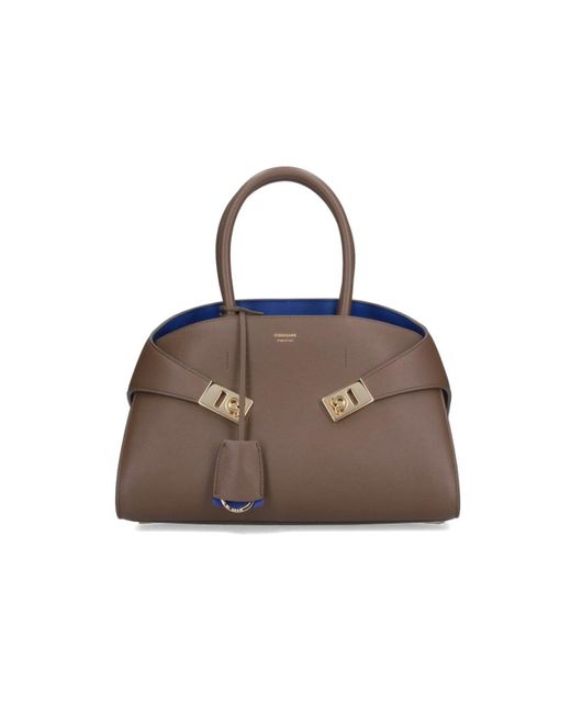 Borsa A Mano Bicolore Media "Hug" di Ferragamo in Brown