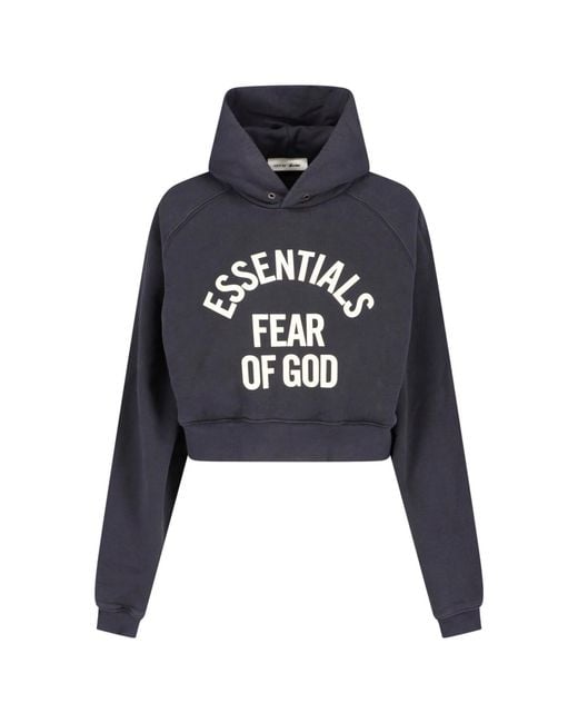 Fear Of God Blue Cropped Arched Logo Hooded Sweatshirt