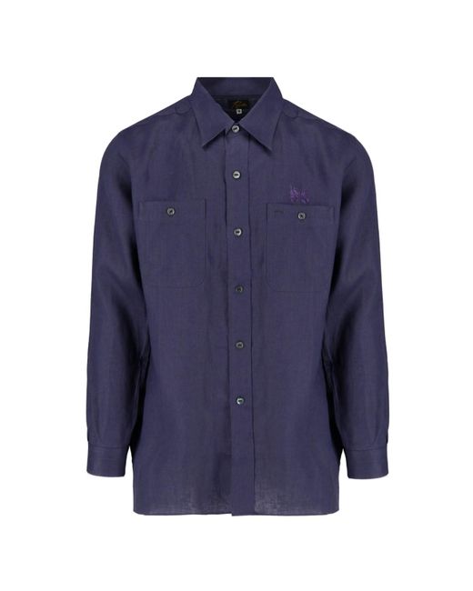 Camicia In Lino "Work Shirt" di Needles in Blue da Uomo