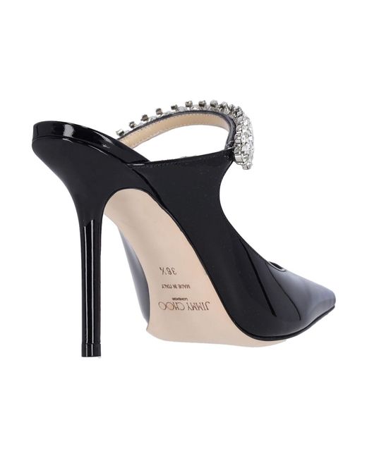 Jimmy Choo Black Pointed-Toe Mules With Rhinestone Embellishments And Stiletto Heel