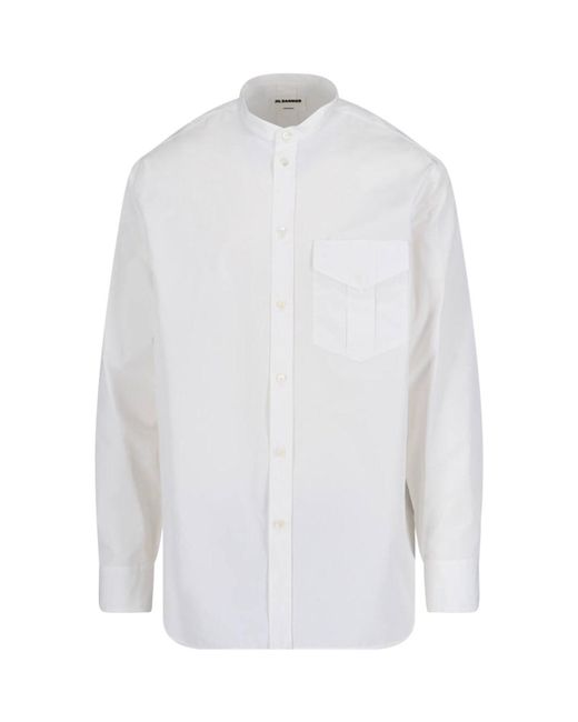 Jil Sander White Mandarin Collar Shirt for men
