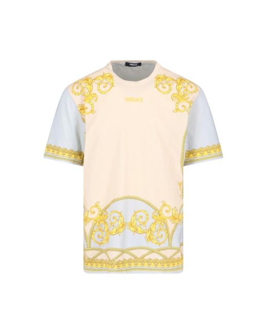 T-Shirt Stampata "La Coupe Des Dieux" di Versace in Yellow da Uomo