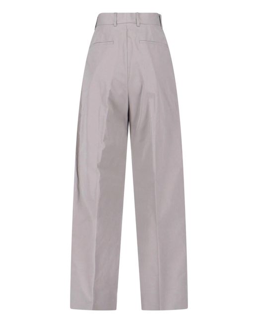 Jil Sander Gray High-Waisted Tailored Cotton Trousers