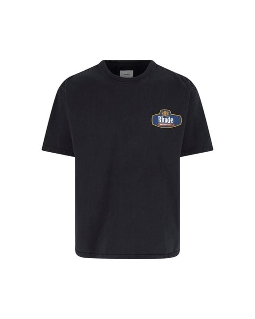 Rhude Black Graphic Print Cotton T-Shirt for men