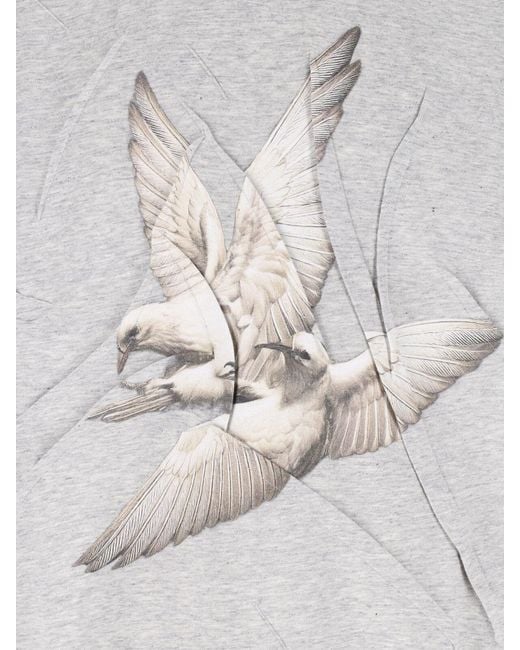Maison Margiela White Crew Neck T-Shirt With Unique Creased Bird Print for men