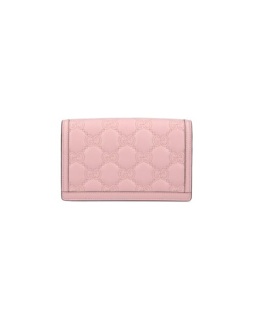 Gucci Pink "Gg Matelassé" Crossbody Wallet