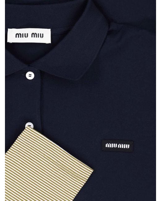 Miu Miu Blue Cotton Logo Polo
