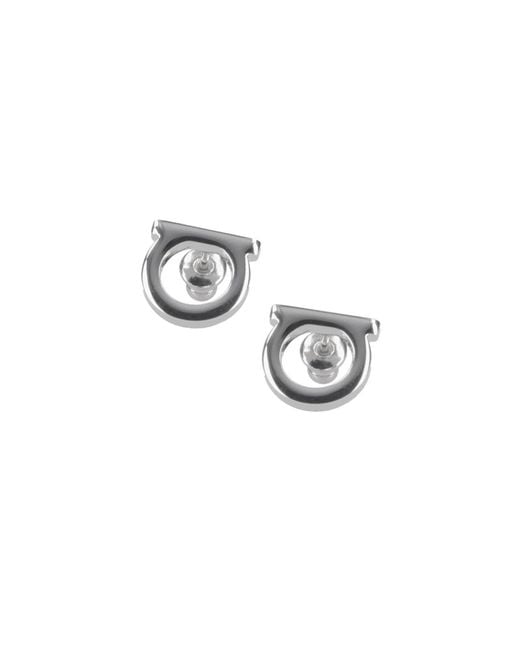 Ferragamo White Logo Stud Earrings