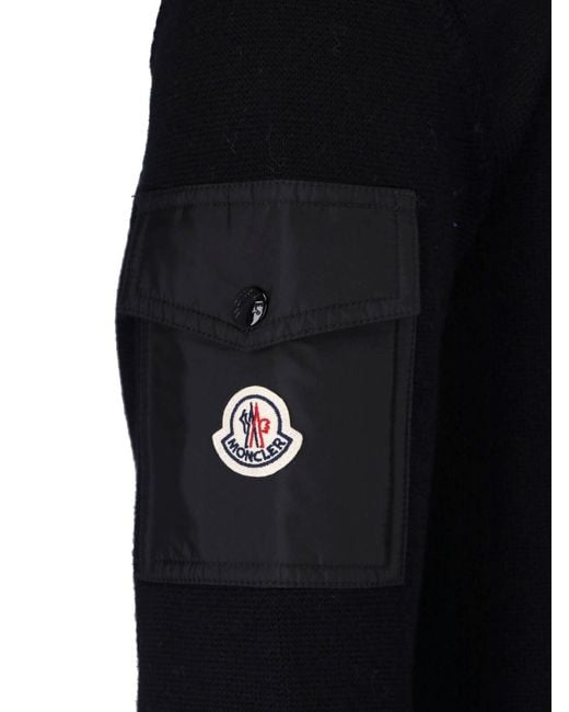 Moncler Black Virgin Wool Cardigan for men