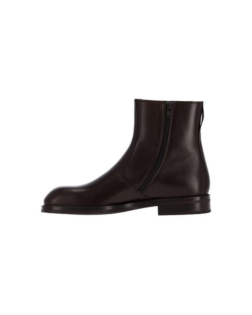 Lemaire Black Leather Zip Ankle Boots for men