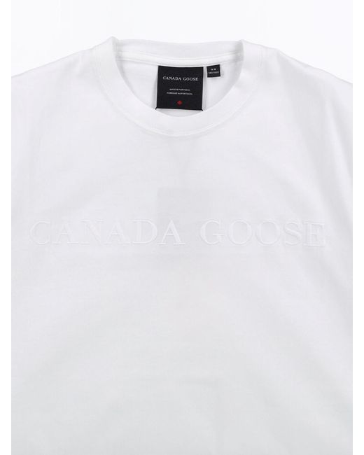 Canada Goose White Plain Embossed Cotton Logo T-Shirt for men