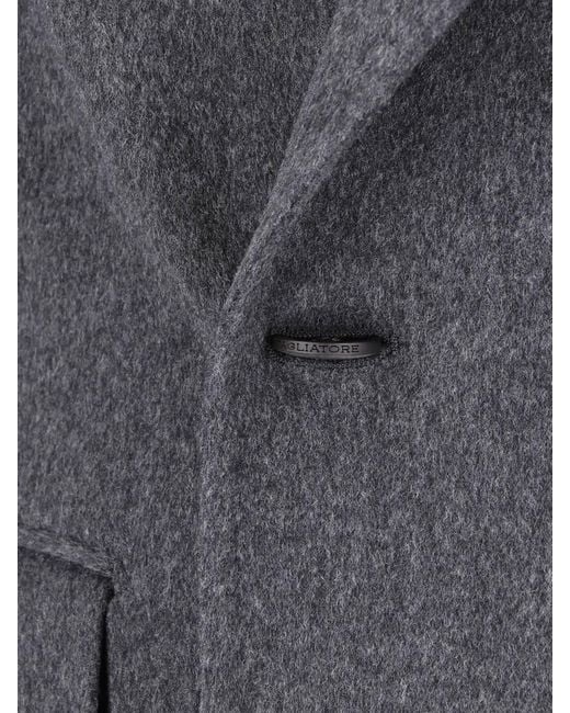 Tagliatore Gray Double-Breasted Virgin Wool Coat for men