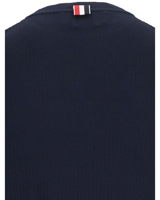 Thom Browne Blue Three Stripes Logo T-Shirt