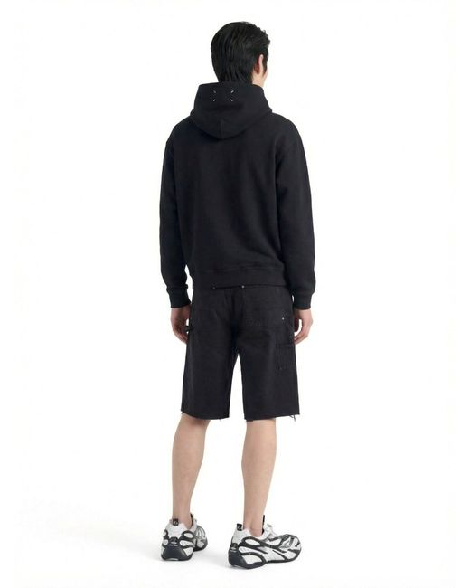 Maison Margiela Black Classic Crew Neck Hooded Sweatshirt With Ribbed Cuffs for men
