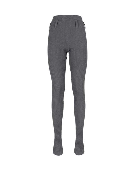 Prada Gray Ribbed Cotton Tights