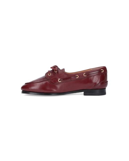 Bally Red Buffalo Leather Slip-On Moccasins With Tonal Logo Detail