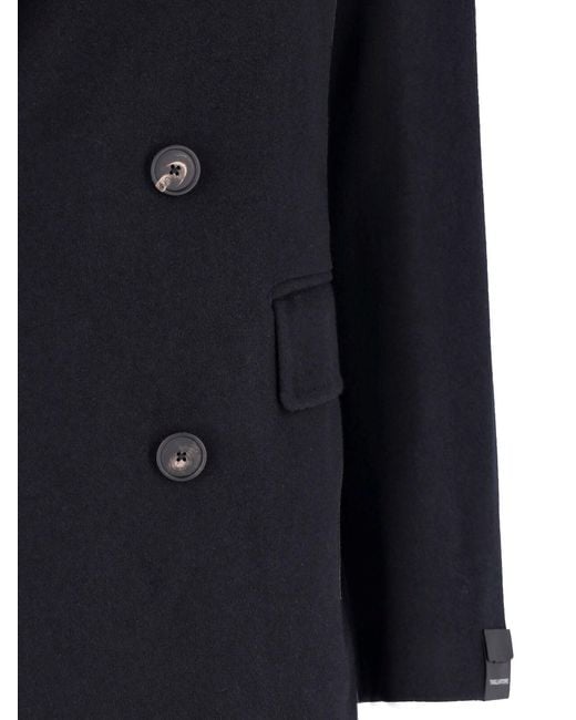 Tagliatore Blue Double-Breasted Virgin Wool Coat for men