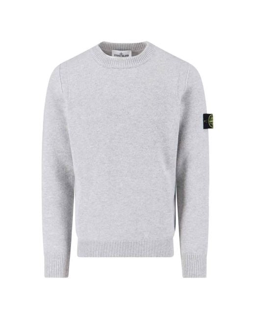 Stone Island Men's White Logo Wool Blend Sweater
