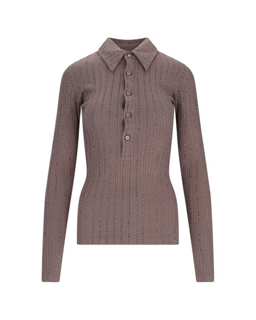 The Attico Brown Crystal Polo Shirt