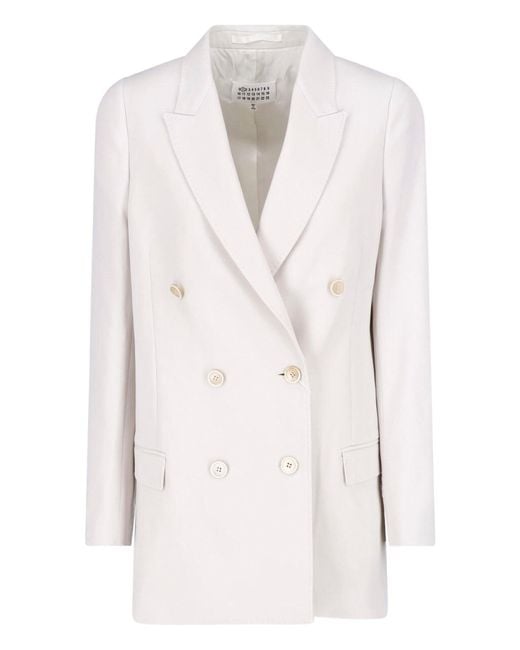 Maison Margiela White Double-Breasted Wool Blazer