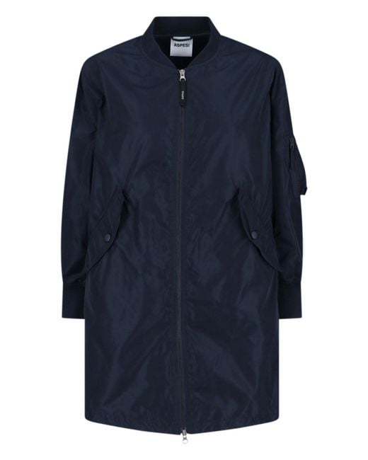 Aspesi Blue Technical Zip-Up Coat
