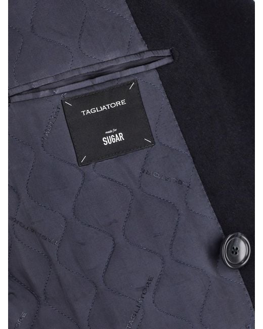Tagliatore Blue Double-Breasted Virgin Wool Coat for men