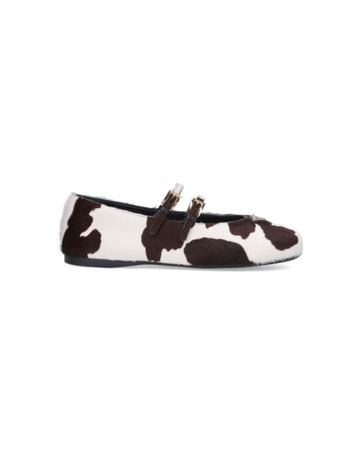 Ballerine bianche/moro con stampa animalier di Prada in White
