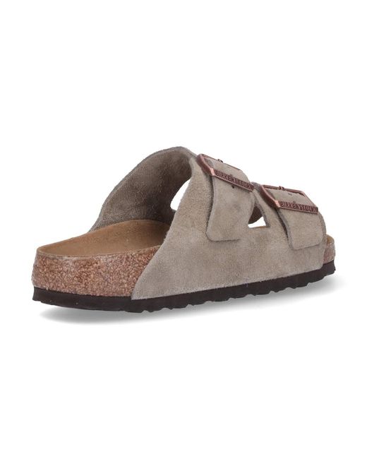 Birkenstock Gray Suede Two-Strap Slide Sandals
