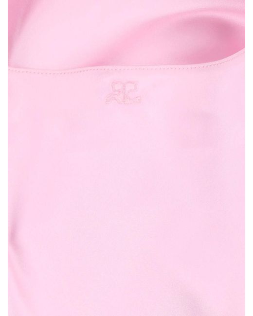 Courreges Pink Silk Embroidered Logo Mini Dress