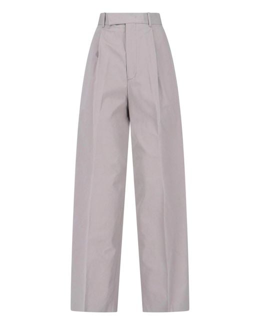 Jil Sander Gray High-Waisted Tailored Cotton Trousers