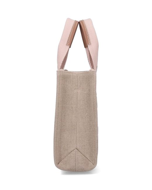 Chloé Pink Woody Small Linen Tote Bag