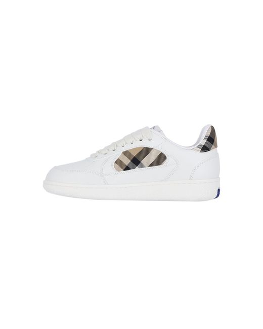 Burberry White Low-Top Leather Sneakers With Check Detail