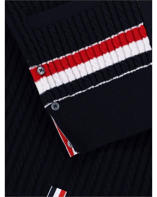 Thom Browne Blue Knitted Cotton V-Neck Cardigan for men